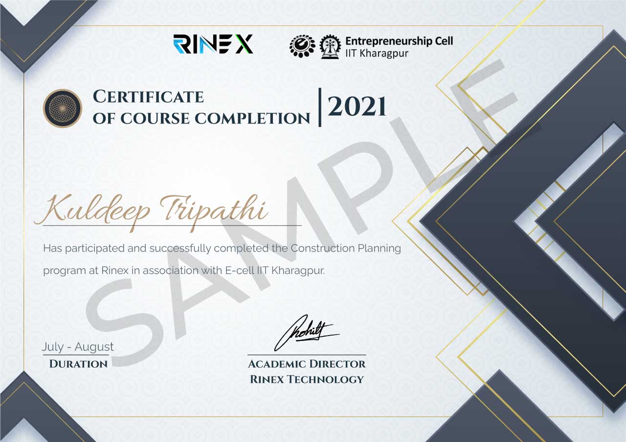 Construction Planning, Course, Completion, Certificate, 2021, E Cell IITKharagpur, RineX